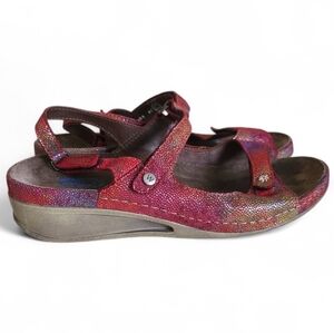 wolky strappy sandals fantasy red multicolor hook & loop size 41 (9-10)